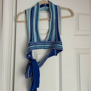 Blue Striped Sweater Halter Crop Top